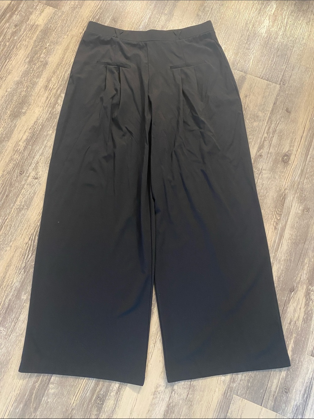 NWT OGL Drapey Bamboo Ponte Mid Rise Wide Leg w Pockets Black LARGE (10-12)